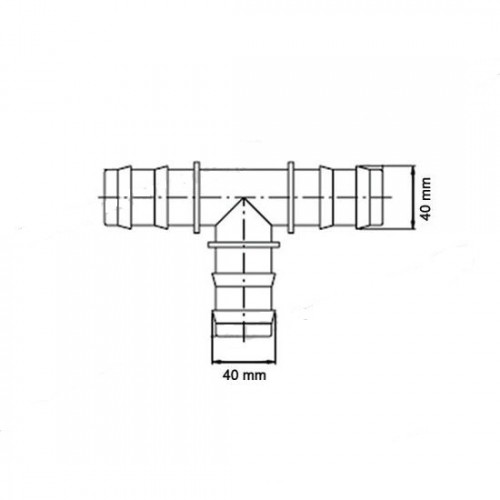 Conector T3 x 40mm pentru furtun flexibil