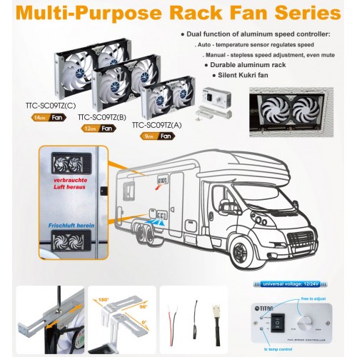 Ventilator dublu Titan SC 09 pentru frigiderele rulotelor  ø14cm