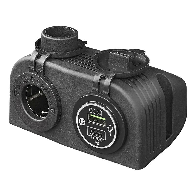 Priza 12v + priza USB A+C cu rama de aplicare pe  mobilierul rulotei sau autorulotei