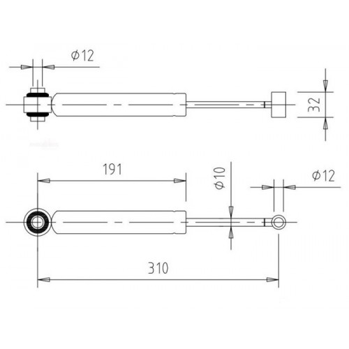 Amortizor de inerție pentru franele BPW ZAF 2.0-2 și AE 2.0-2, până la 2000 kg. Lungime totală aprox. 310 mm